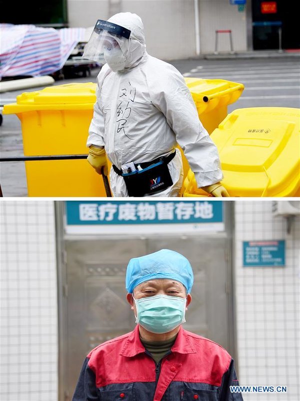 Sanitation workers in Hubei collect and transfer medical waste