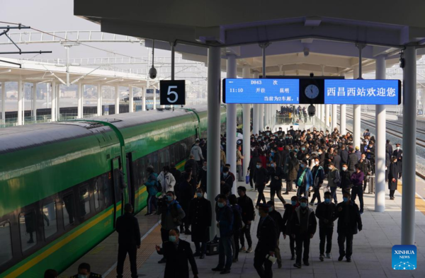 Remote Daliang Mountain in SW China Sees Departure of First Bullet Train