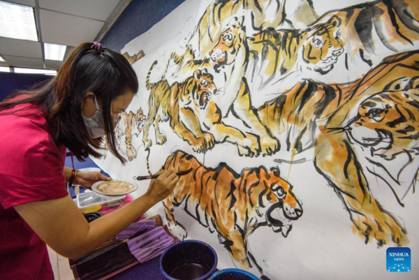 Tiger Paintings Created to Welcome Upcoming Chinese New Year in Malaysia