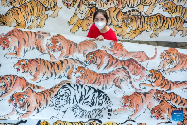 Tiger Paintings Created to Welcome Upcoming Chinese New Year in Malaysia