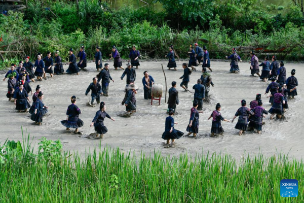 Villagers Perform Water Drum Dance in Jianhe County, SW China