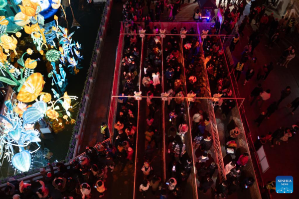 People Watch Lantern Show at Yu Garden in Shanghai