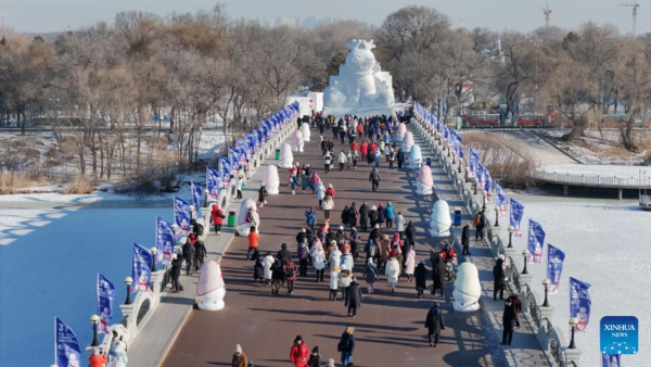 37th Sun Island Int'l Snow Sculpture Expo Begins Trial Operation in China's Harbin